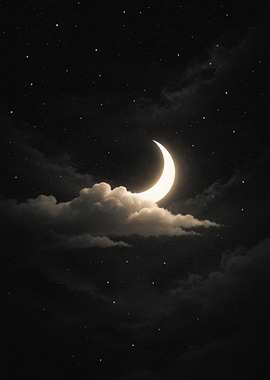 Crescent Moon in a Starry Night Sky