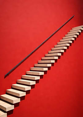 Modern Staircase Against Red Wall
