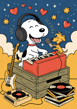 Snoopy and Woodstock making music