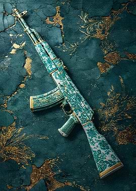 Ornate AK-47 Rifle on Textured Background