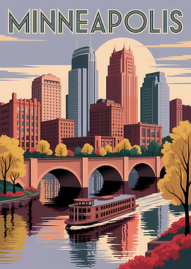 Minneapolis Skyline with Riverboat