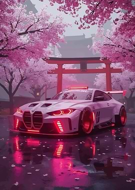 Car Under Cherry Blossoms