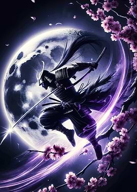 Samurai Warrior Under the Moon
