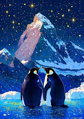 Penguins Under a Starry Night Sky