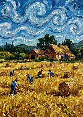 Van Gogh Style Harvest Scene