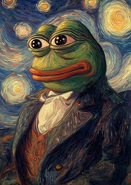 Pepe the Frog in Starry Night Style