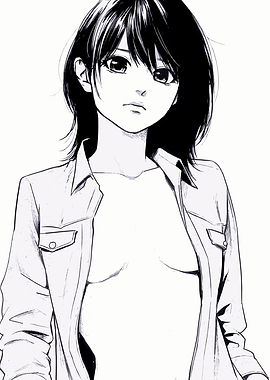 Anime girl in an open shirt