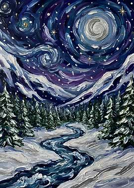 Starry Night Winter Landscape