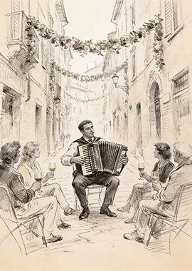Accordionist playing in a European street
