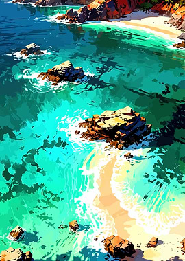 Tropical Beach with Turquoise Water and Rocks