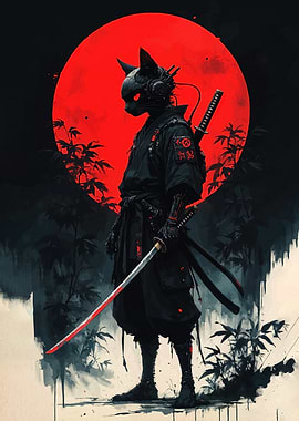 Cyberpunk Cat Samurai