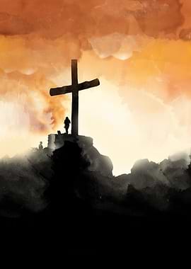 Silhouette of a person at a cross