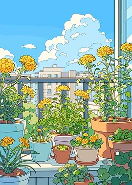 Balcony Garden with Yellow Flowers
