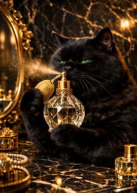 Elegant Black Cat Smelling Luxury Perfume Crystal Bottle Art