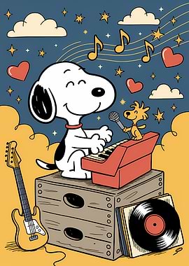 Snoopy and Woodstock making music