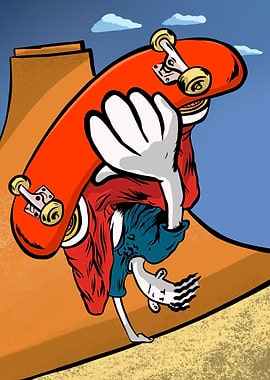 Cartoon Skateboarder Performing a Trick