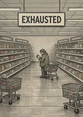 Exhausted Shopper in Supermarket