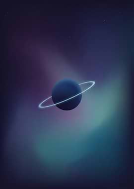 Planet with glowing rings in nebula