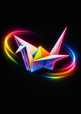 Origami Crane with Neon Rings