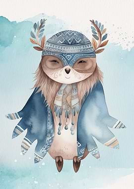 Cute Owl in Tribal Attire
