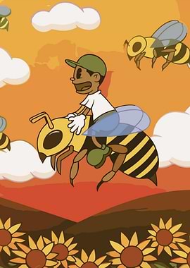 Boy riding a bee