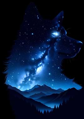 Cosmic Wolf Over Mountains