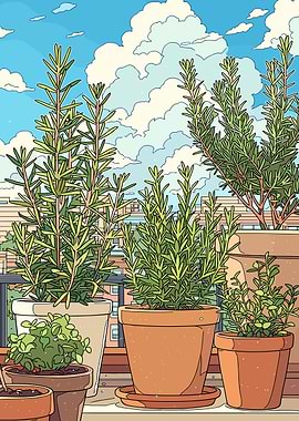 Balcony Garden with Rosemary and City View