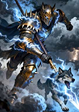 Knight and Wolf with Lightning