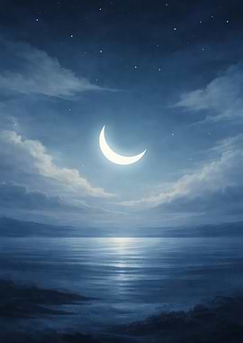 Crescent Moon Over Water