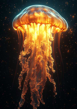 Glowing Jellyfish in Deep Space