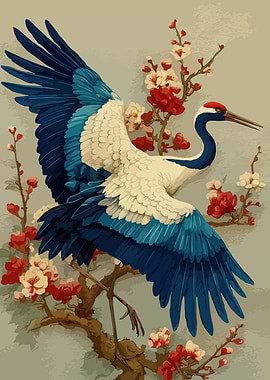 Crane and Cherry Blossoms Painting