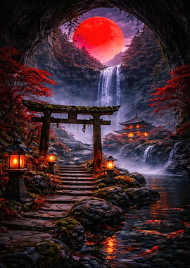 Enchanting Japanese Torii Gate at Sunset