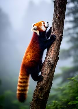 Red Panda Climbing Tree