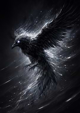 Mystical Black Raven with Glowing Eyes