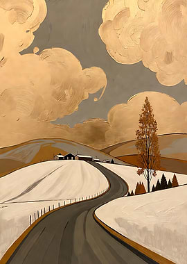 Winter Road to Farmhouses