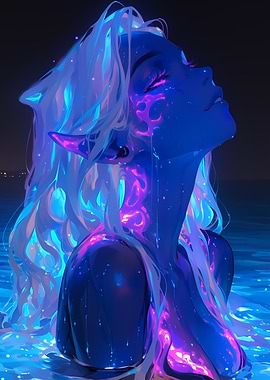 Neon Water Spirit Anime Girl