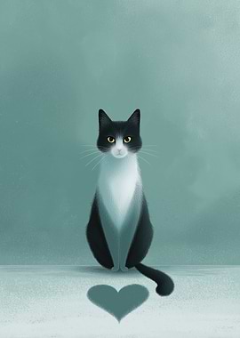 Tuxedo Cat with Heart Shadow
