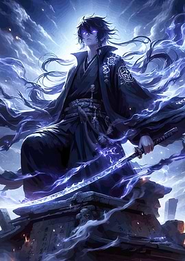 Anime Samurai with Electric Sword