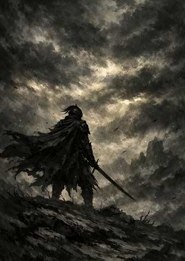 Dark Knight Standing on Hill