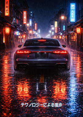 Audi RS7 in Rainy Neon City