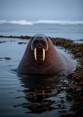 Walrus emerging from water