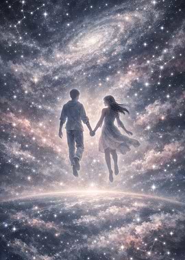 Couple floating in space