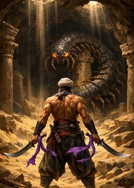 Warrior faces giant centipede