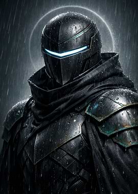 Futuristic Knight in Rain
