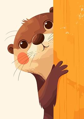 Cute Otter Peeking from Behind Wood