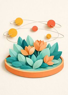 Papercraft Floral Arrangement with Celestial Orbits