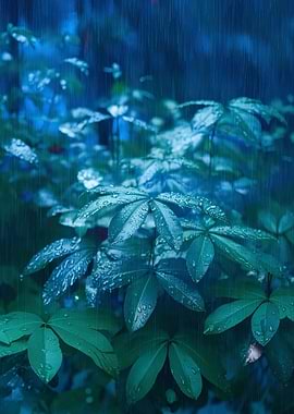 Rainy Day on Green Leaves