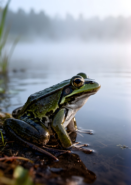 Frog by the Misty Lake