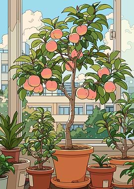 Potted Peach Tree by the Window