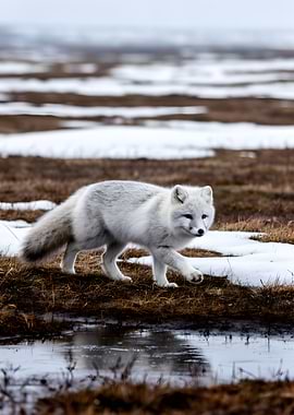 Arctic Fox in Snowy Landscape